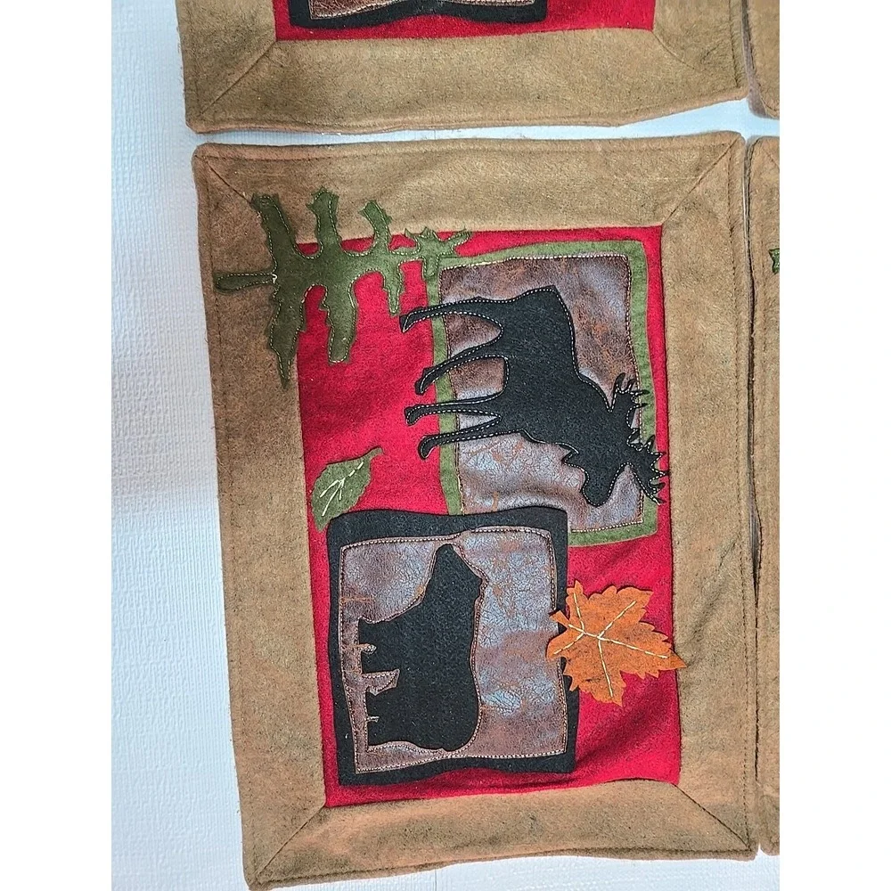 VTG‎ Placemats Set 4 Elk Moose Cabin Lodge Rustic Western Native American Decor
